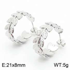 stainless steel  Minimalist wind leaf women's  silver earrings