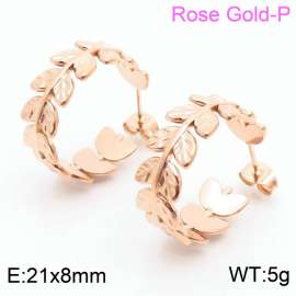 stainless steel  Minimalist wind leaf women's  rose-gold earrings