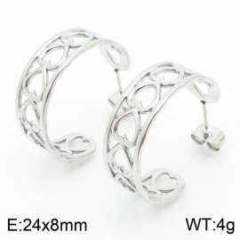 Creativity Hollow Heart Silver Color Stainless Steel Round Women Hoop Earrings