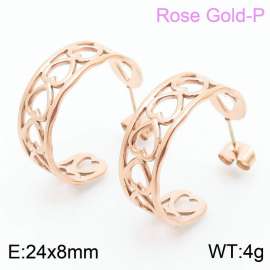 Creativity Hollow Heart Rose Gold Stainless Steel Round Women Hoop Earrings