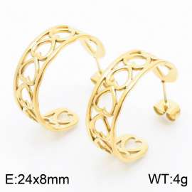 Creativity Hollow Heart Gold Color Stainless Steel Round Women Hoop Earrings