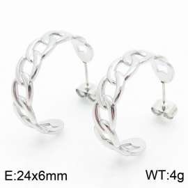 Fashion Stainless Steel Silver Color Hollow Cross Link Chian Round Cuff Dangle Earring For Women