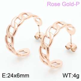 Fashion Stainless Steel Rose Gold Hollow Cross Link Chian Round Cuff Dangle Earring For Women