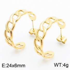 Fashion Stainless Steel Gold Color Hollow Cross Link Chian Round Cuff Dangle Earring For Women