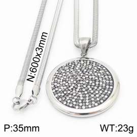 Stainless steel 600x3mm snake chain with shiny white & black crystal circle pendant trendy necklace