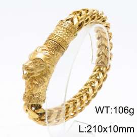 Punk Stainless Steel 210 × 10mm thick chain retro domineering lion head statue ribbed buckle gold bracelet
