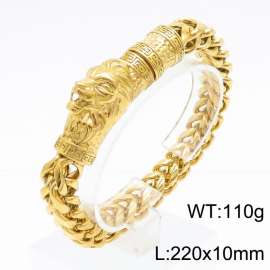 Punk Stainless Steel 220 × 10mm thick chain retro domineering lion head statue ribbed buckle gold bracelet