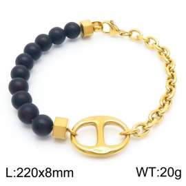 Black Bead Bracelets 18k Gold-plated Stainless Steel Pig Nose Link Chain Bracelet