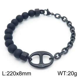 Black Bead Bracelets Black-plated Stainless Steel Pig Nose Link Chain Bracelet