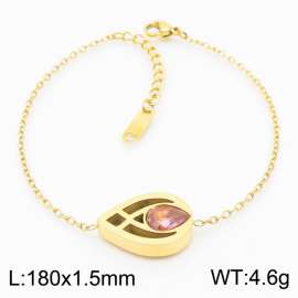 Stainless steel 180X1.5mm welding chain with  champagne stone charm fashional gold bracelet