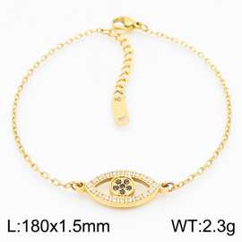 Stainless steel 180X1.5mm welding chain with hollow the eye of evil crystal charm fashional gold bracelet