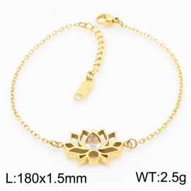 Stainless steel 180X1.5mm welding chain with lotus stone charm fashional gold bracelet