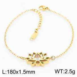 Stainless steel 180X1.5mm welding chain with lotus stone charm fashional gold bracelet
