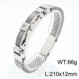 European and American fashion creative personality thick chain with diamond inlaid men's silver bracelet