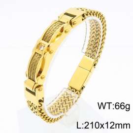 European and American fashion creative personality thick chain with diamond inlaid men's gold bracelet