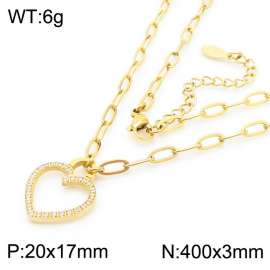 European and American fashion stainless steel 400 × 3mm oval chain with hollow heart shaped pendant gold necklace
