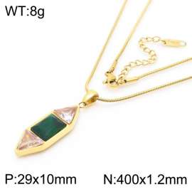 Stainless steel 400X1.2mm snake chain triangle transparent diamond square green gems constitute hexagonal pillar pendant charm gold necklace