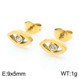 Stainless steel simple and fashionable hollow out eye shape inlaid with rhinestone gold earrings