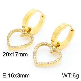 Stainless steel fashionable circular hanging hollow heart-shaped diamond pendant charm gold earrings
