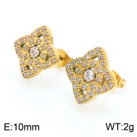 Stainless steel fashionable flower shaped diamond studded women's charming gold earrings