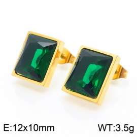 Stainless steel fashionable lightweight rectangular green gemstone women's charm gold earrings