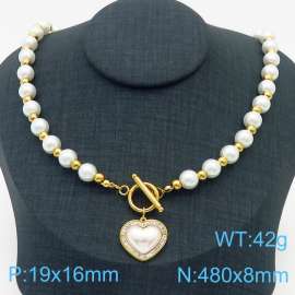 French DIY handmade pearl string series OT buckle heart shaped pendant jewelry temperament gold necklace