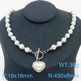 French DIY handmade pearl string series OT buckle heart shaped pendant jewelry temperament silver necklace