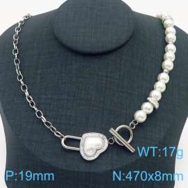 Stainless steel O-chain splicing string pearl chain OT buckle heart shaped accessory jewelry temperament silver necklace