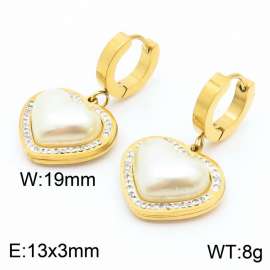 Stainless steel simple and fashionable circular with pearl heart shaped diamond pendant jewelry charm gold earrings