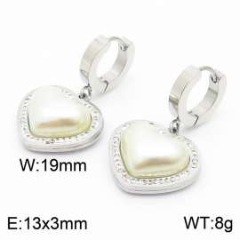 Stainless steel simple and fashionable circular with pearl heart shaped diamond pendant jewelry charm silver earrings