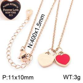 O-Chain Link Chain Stainless Steel Necklace With Red Heart Shape Pendant Rose Gold Color