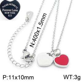 O-Chain Link Chain Stainless Steel Necklace With Red Heart Shape Pendant Silver Color