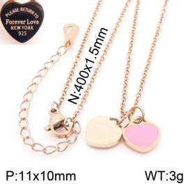 O-Chain Link Chain Stainless Steel Necklace With Pink Heart Shape Pendant Rose Gold Color