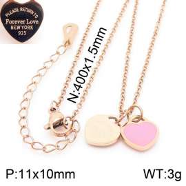 O-Chain Link Chain Stainless Steel Necklace With Pink Heart Shape Pendant Rose Gold Color