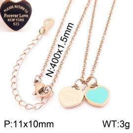 O-Chain Link Chain Stainless Steel Necklace With Light Green Heart Shape Pendant Rose Gold Color