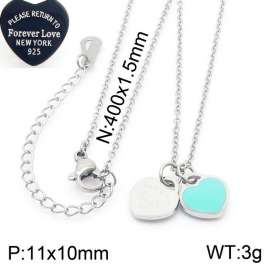 O-Chain Link Chain Stainless Steel Necklace With Light Green Heart Shape Pendant Silver Color