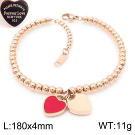 4MM Red Heart Shape Bead Chain Stainless Steel Bracelet Rose Gold Color