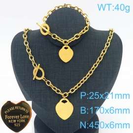 6MM O-Chain Link Chain Stainless Steel Necklace & Bracelet  With Heart Shape Pendant Gold Color