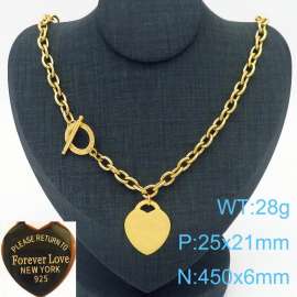 6MM O-Chain Stainless Steel Necklace With Heart Shape Pendant Gold Color