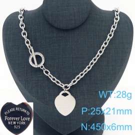 6MM O-Chain Stainless Steel Necklace With Heart Shape Pendant Silver Color