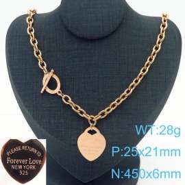 6MM O-Chain Stainless Steel Necklace With Heart Shape Pendant Rose Gold Color