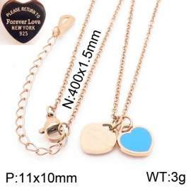 O-Chain Link Chain Stainless Steel Necklace With Blue Heart Shape Pendant Rose Gold Color