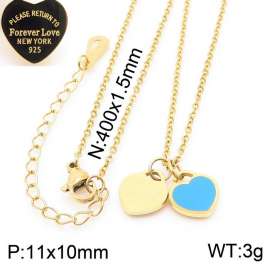 O-Chain Link Chain Stainless Steel Necklace With Blue Heart Shape Pendant Gold Color