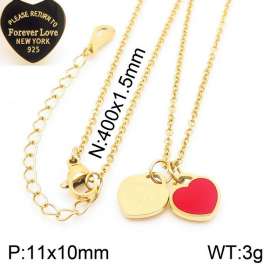 O-Chain Link Chain Stainless Steel Necklace With Red Heart Shape Pendant Gold Color