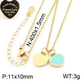 O-Chain Link Chain Stainless Steel Necklace With Light Green Heart Shape Pendant Gold Color