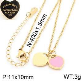 O-Chain Link Chain Stainless Steel Necklace With Pink Heart Shape Pendant Gold Color