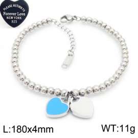 4MM Blue Heart Shape Bead Chain Stainless Steel Bracelet Silver Color