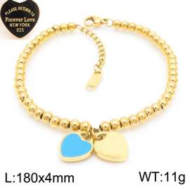 4MM Blue Heart Shape Bead Chain Stainless Steel Bracelet Gold Color
