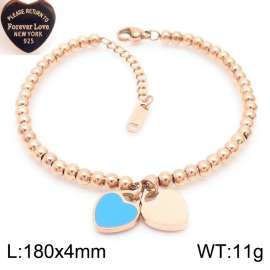 4MM Blue Heart Shape Bead Chain Stainless Steel Bracelet Rose Gold Color