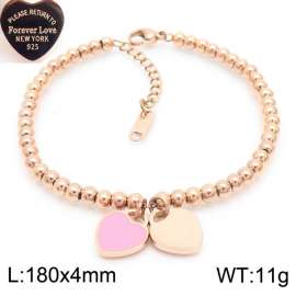 4MM Pink Heart Shape Bead Chain Stainless Steel Bracelet Rose Gold Color